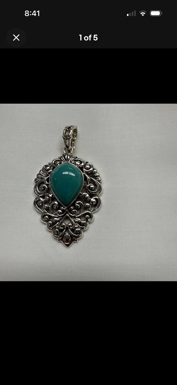 SALLY C TREASURES LARGE STERLING SILVER FILIGREE TURQUOISE PENDANT