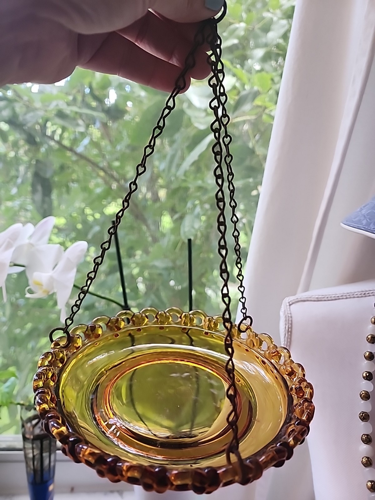 Vintage Amber Glass Bird Feeder