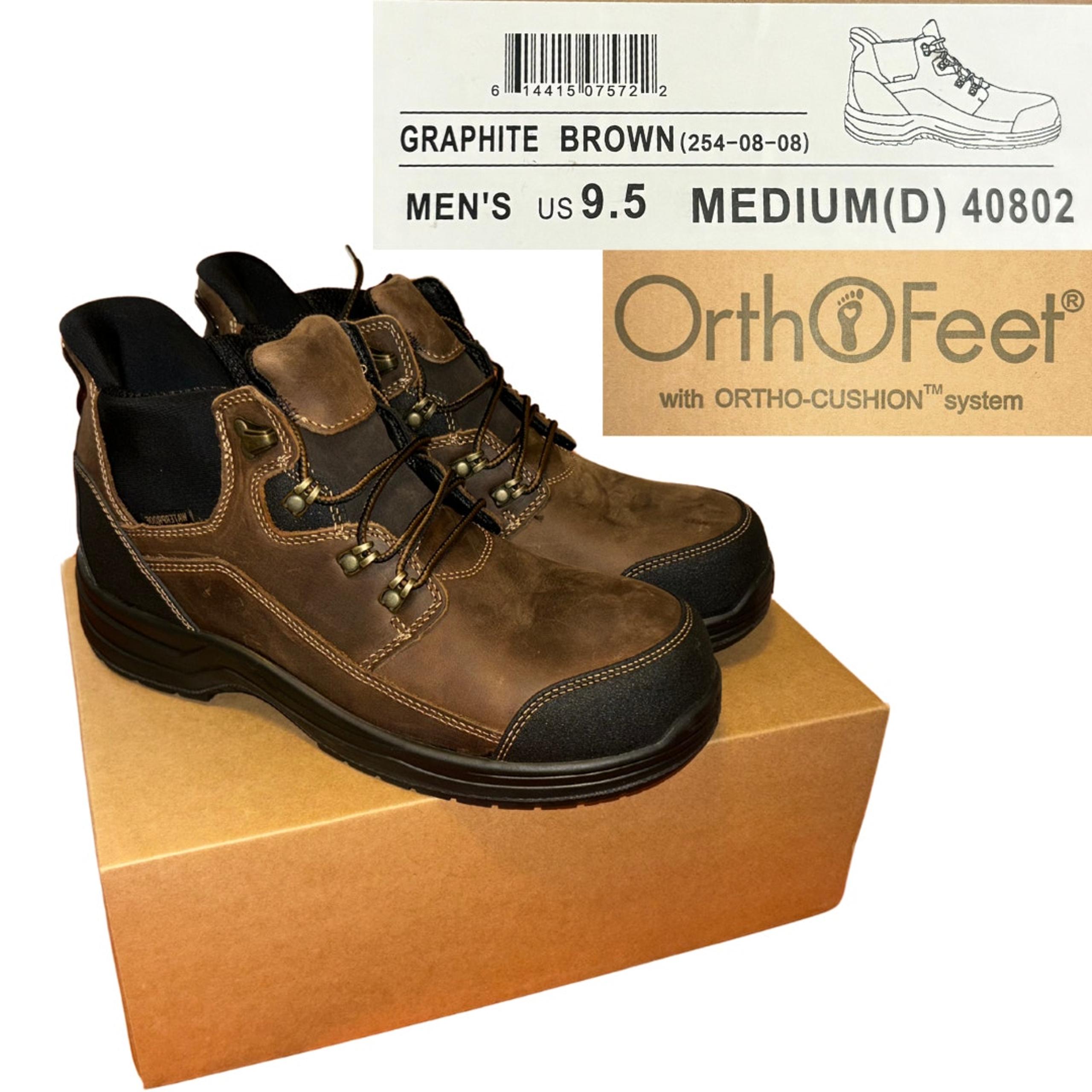 NWT OrthoFeet Graphite Hands Free Work Boots Brown Mens Size 9.5 Orthopedic