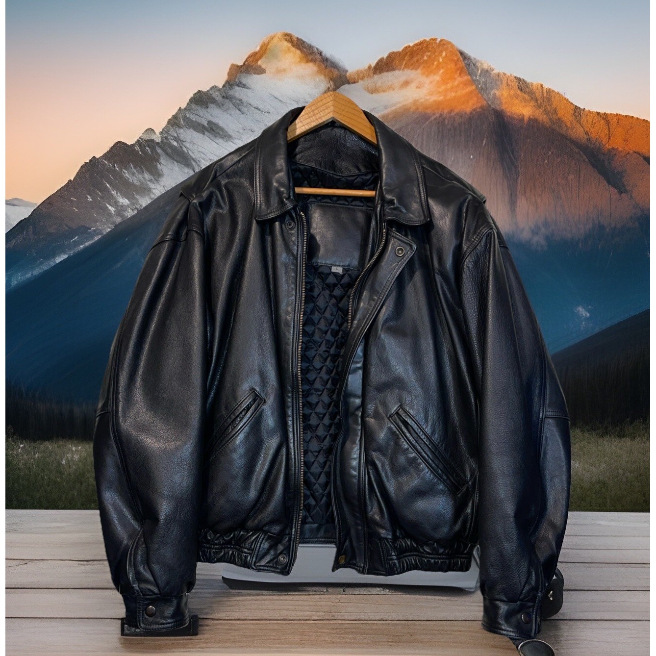Coach Jacket Men L Black Heavyweight Leather Bomber Motorcycle Snow D6K-0976