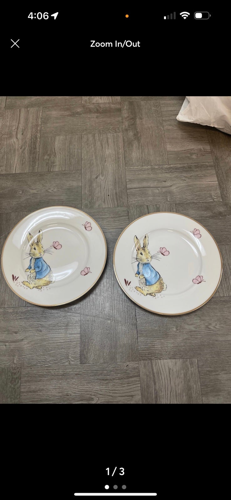 Beatrix Potter Peter Rabbit Salad App Butterfly Gold rim Plates Set