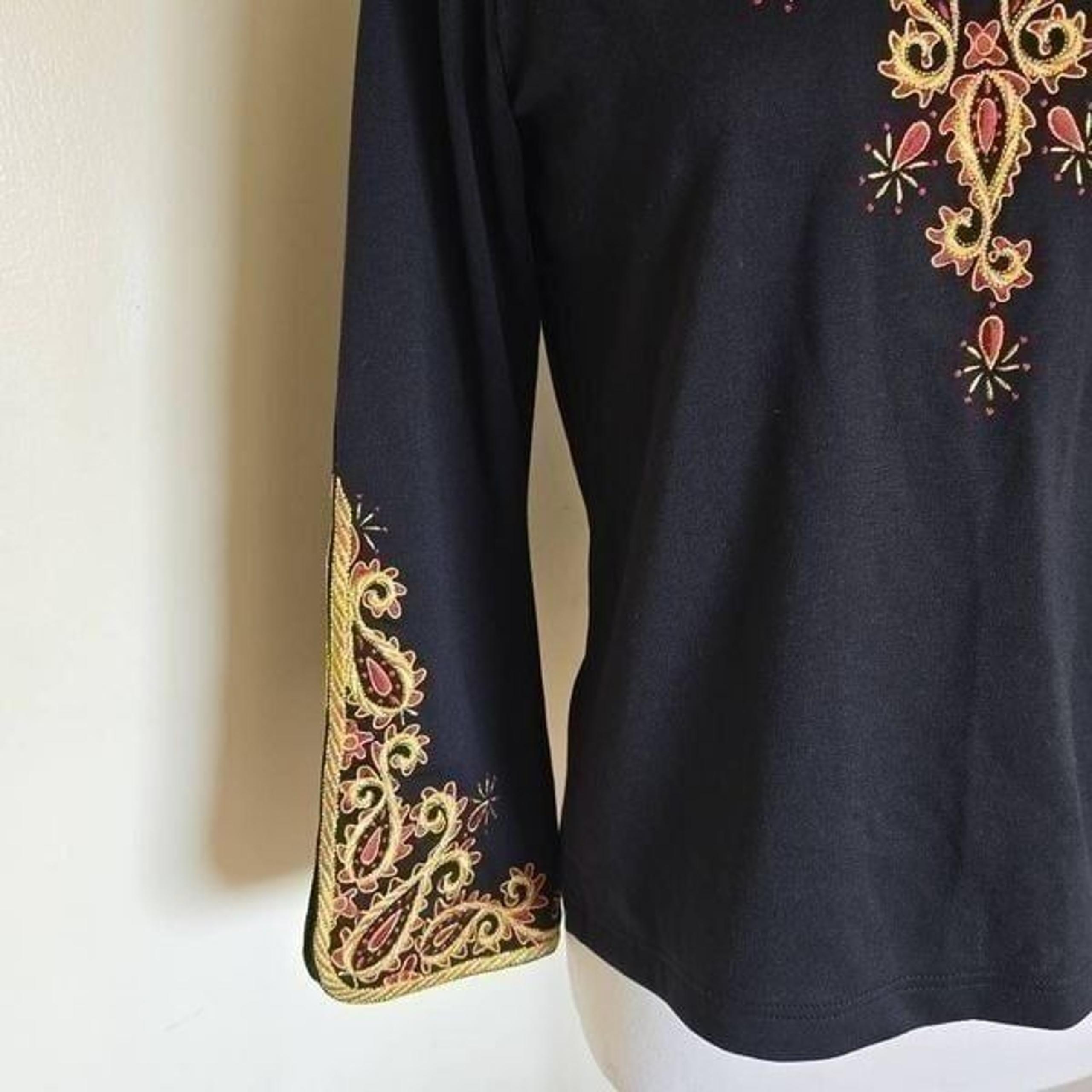 Vintage Bob Mackie black knit embroidered tunic, NWOT, XS