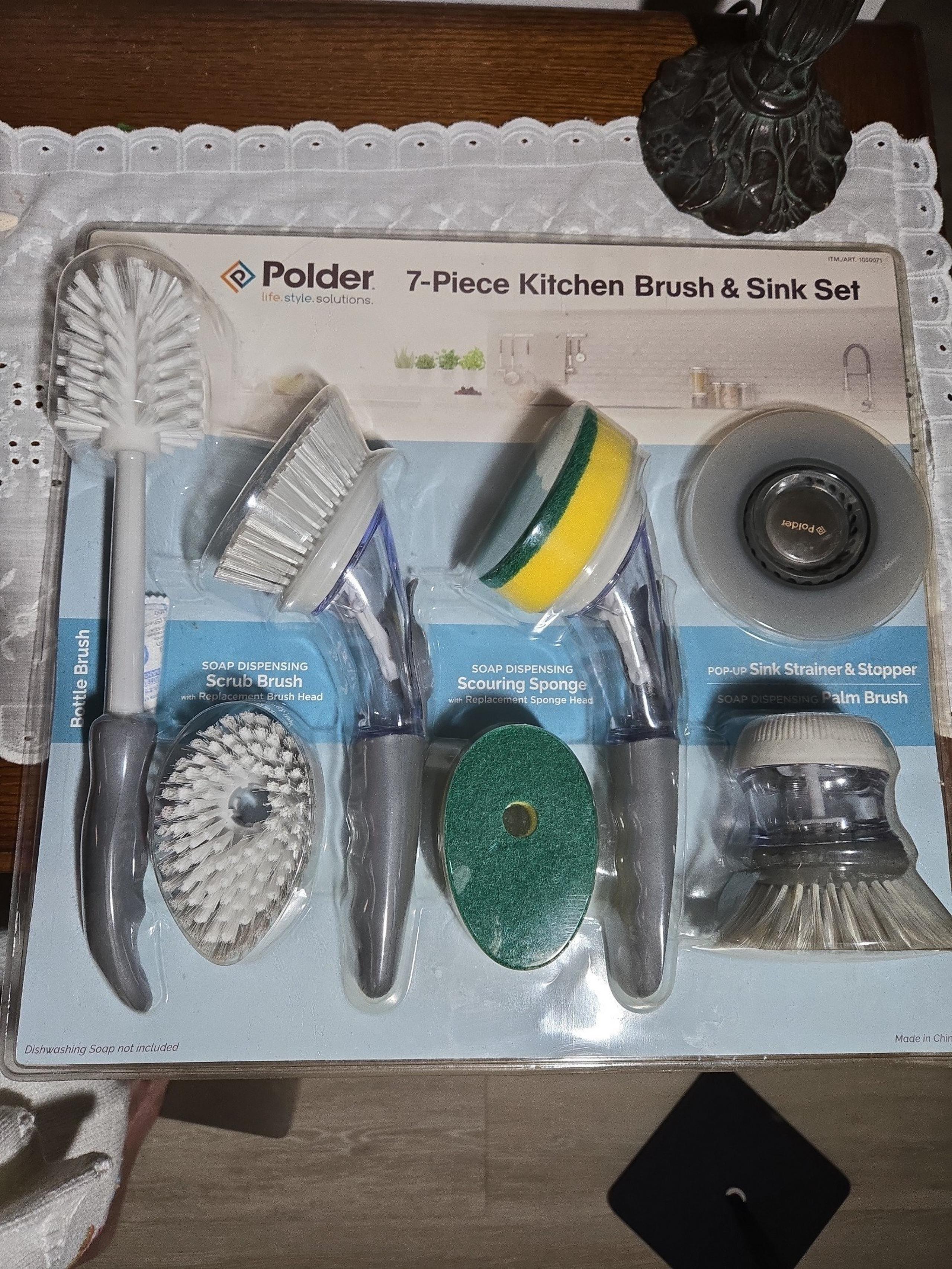 Polder 7 piece kitchen brush and sink set.  New
