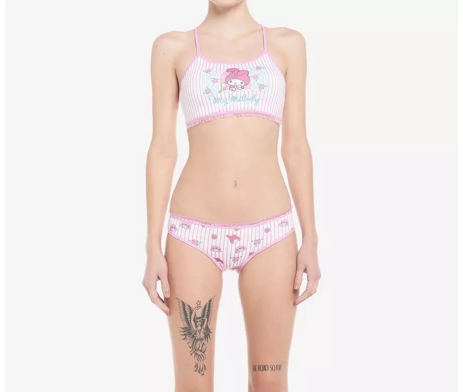 Sanrio My Melody Stripe Bralette & Panty 2pc Set Size Large NEW