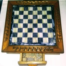 Antique Hand Carved Wood & Marble Chess Board