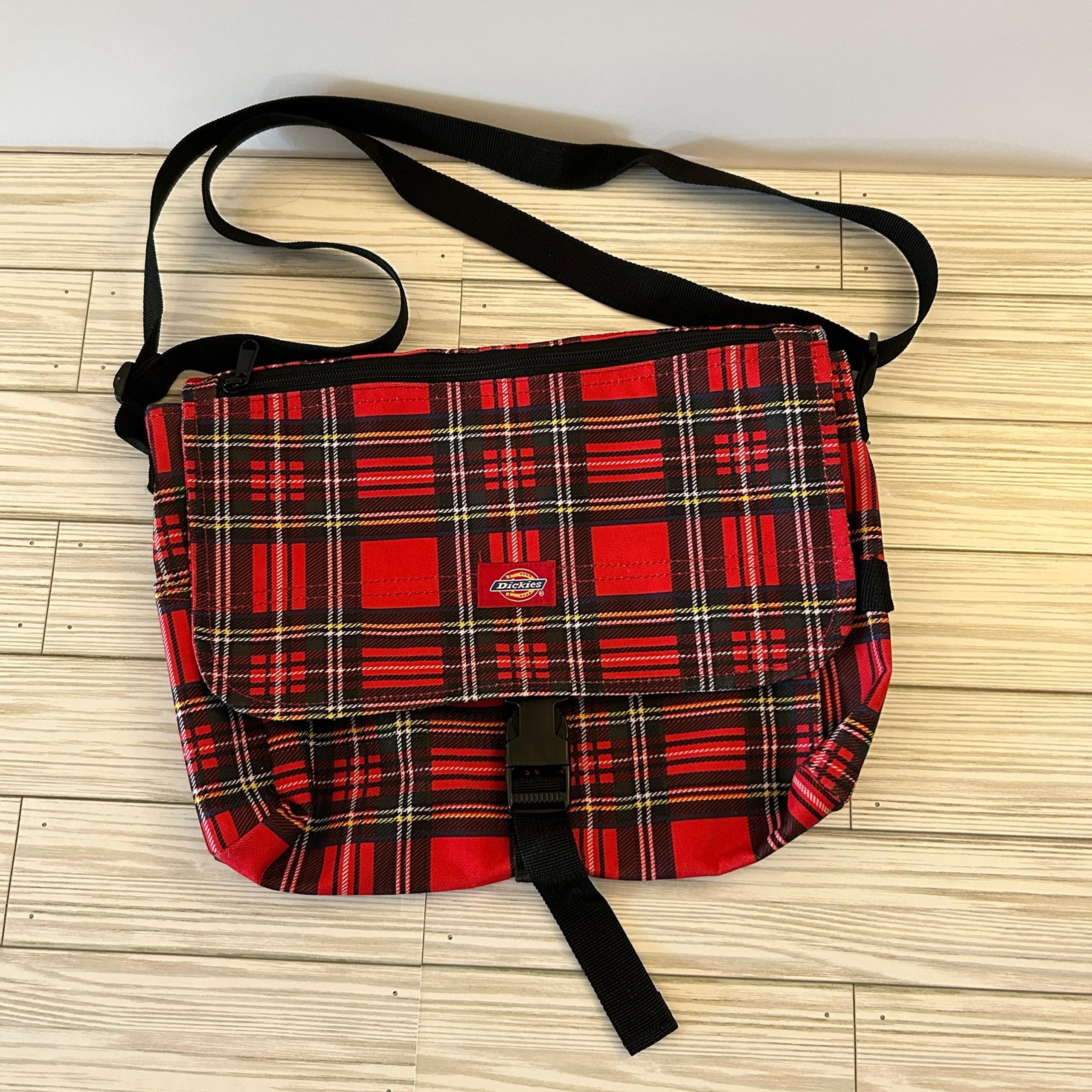 Dickies Brand Red Tartan Plaid Messenger Shoulder Laptop Bag