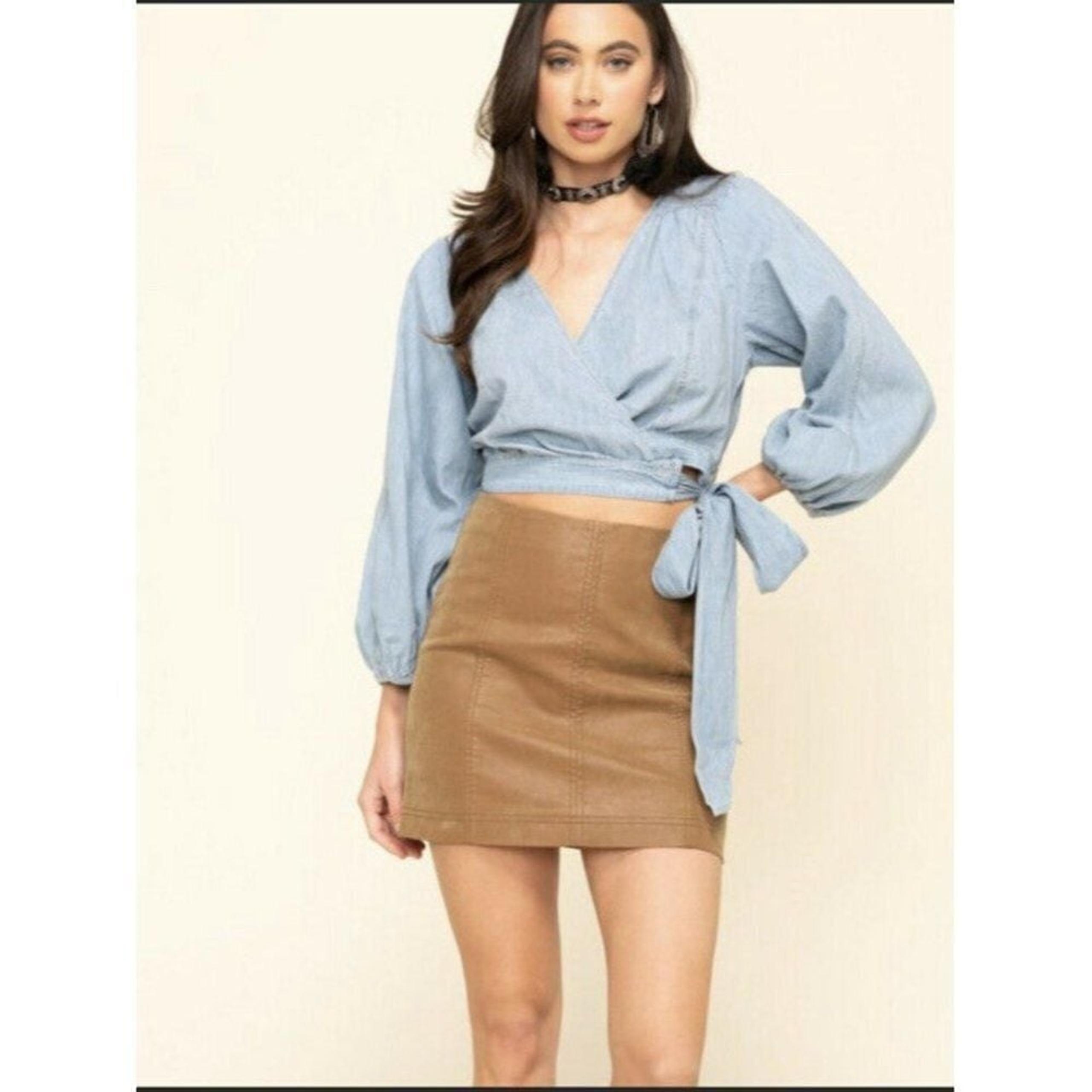 Womens Faux Leather Vegan mini skirt brown chestnut SZ 0 - Free People