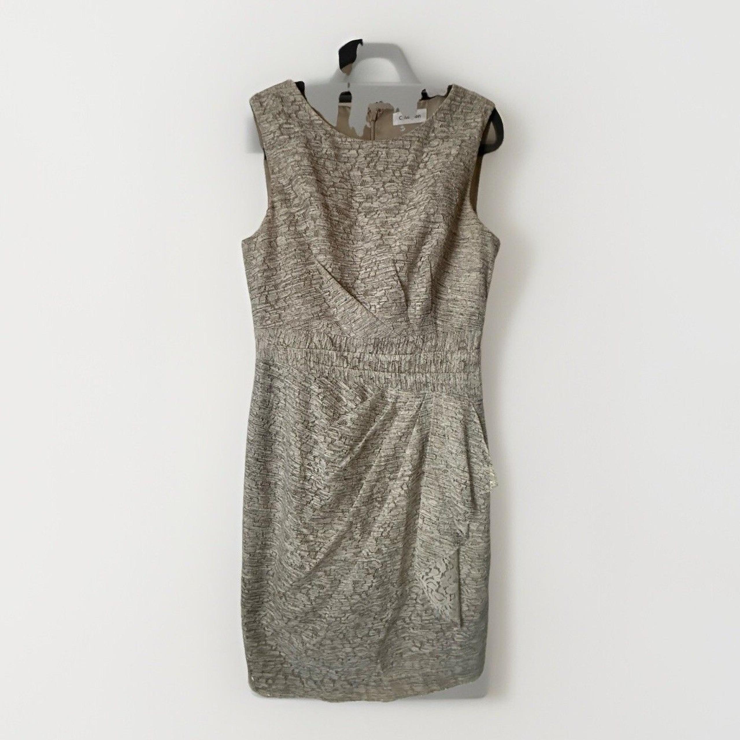 CALVIN KLEIN Womens Lace Evening Occasion Cocktail Dress - Sz 4 Ruffle Neutral