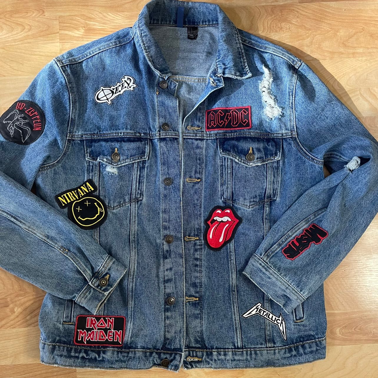 Patched Distressed Jean Jacket