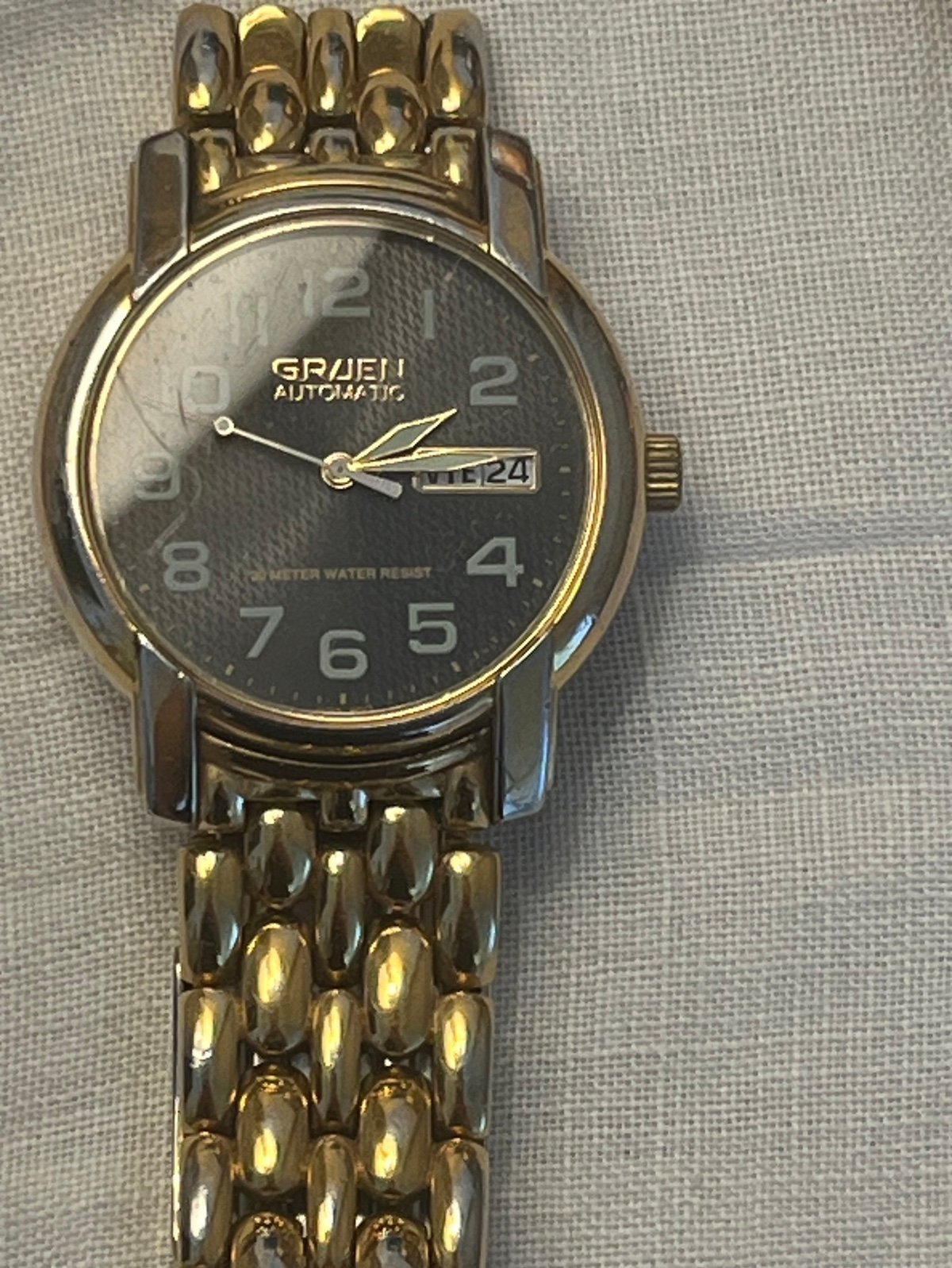 Watch Embassy By Gruen Men’s Wristwatch Gold Tone Folded Link Quartz