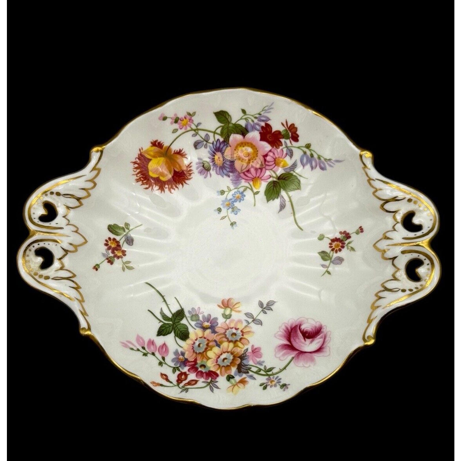 Vintage Royal Crown Derby Posies Pierced Floral Dish Bowl 1973 Trinket 2 Handles