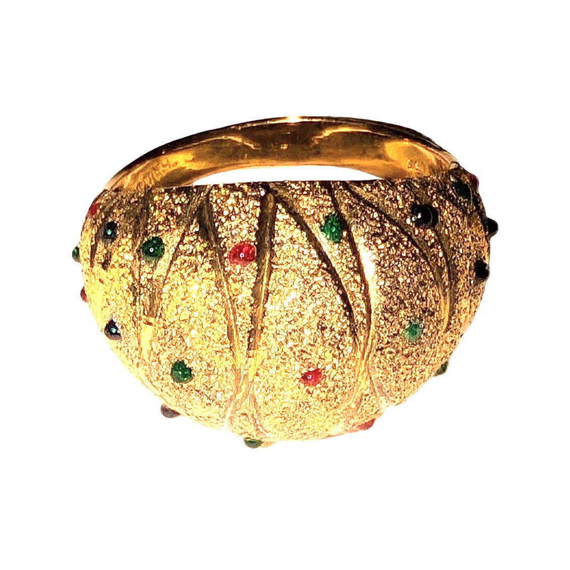 VTG 925 Sterling Silver Mulit-Gemstone Gold-Tone Dome Ring Stamped Thailand Sz 9