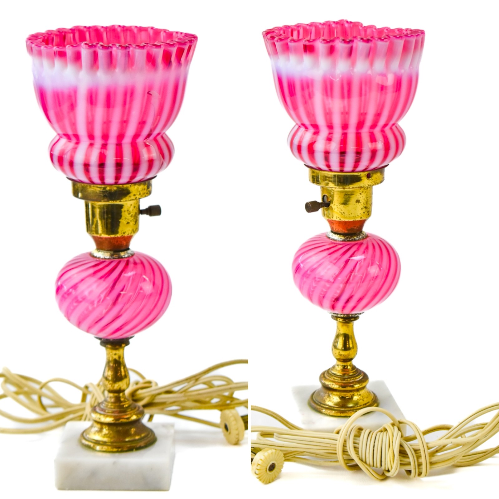 Cranberry Opalescent Optic Swirl Table Lamp