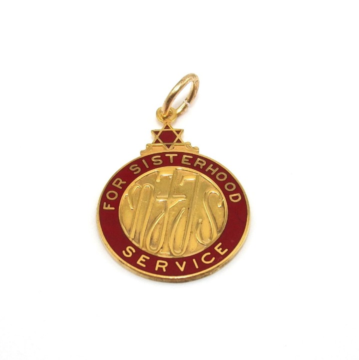 10K Yellow Gold Red Enamel Star Of David For Sisterhood Service Charm Pendant