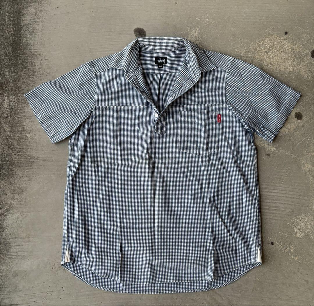OLD STUSSY Gingham Check Short Sleeve Pullover Shirt - Hawaiian