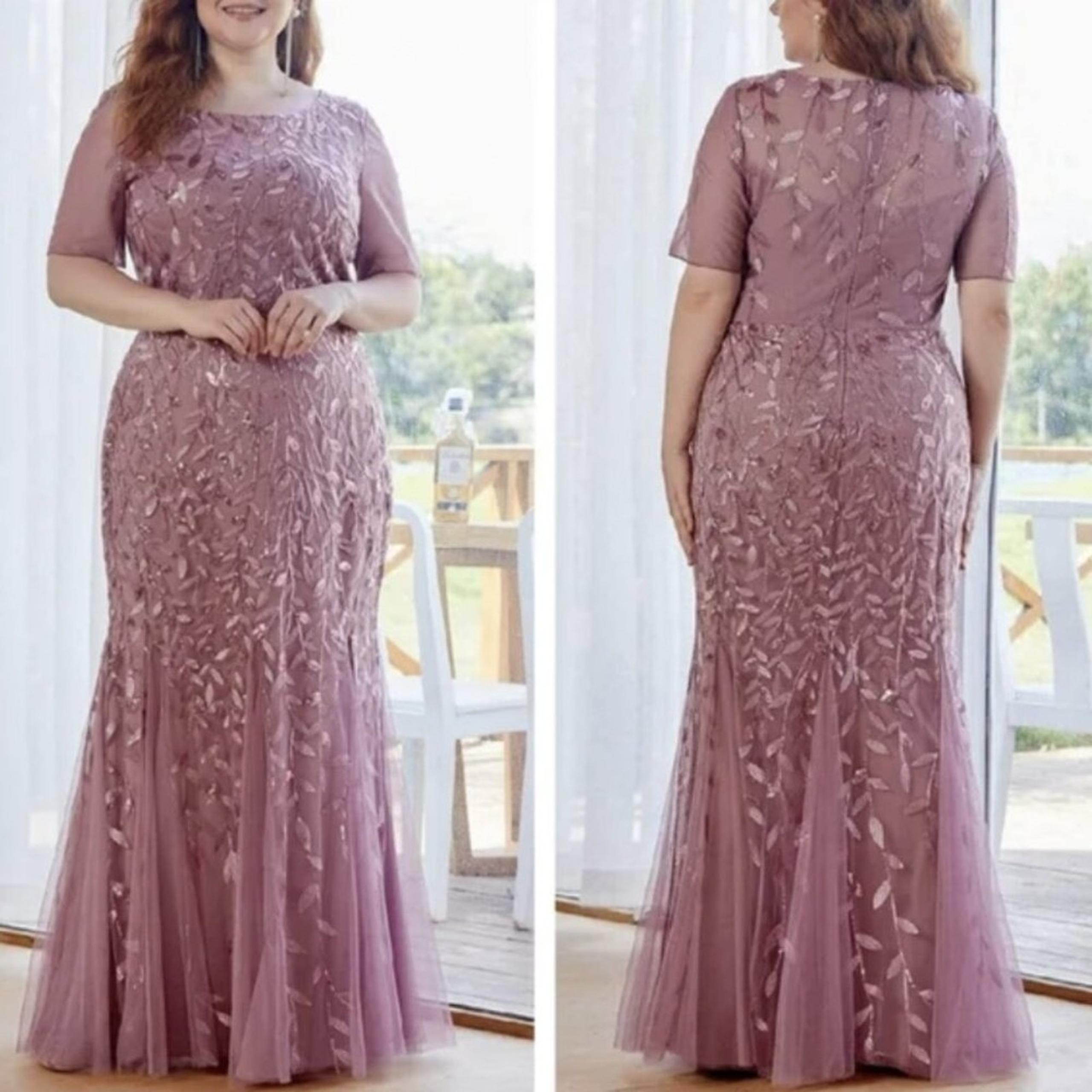 EVER PRETTY Sequin Leaf Detail Mesh Dress Dusty Pink Women's Size 12 NWT