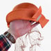 1920s Vintage Orange Cloche Hat Elegant Woven Pearl Accent Veil Rolled Brim