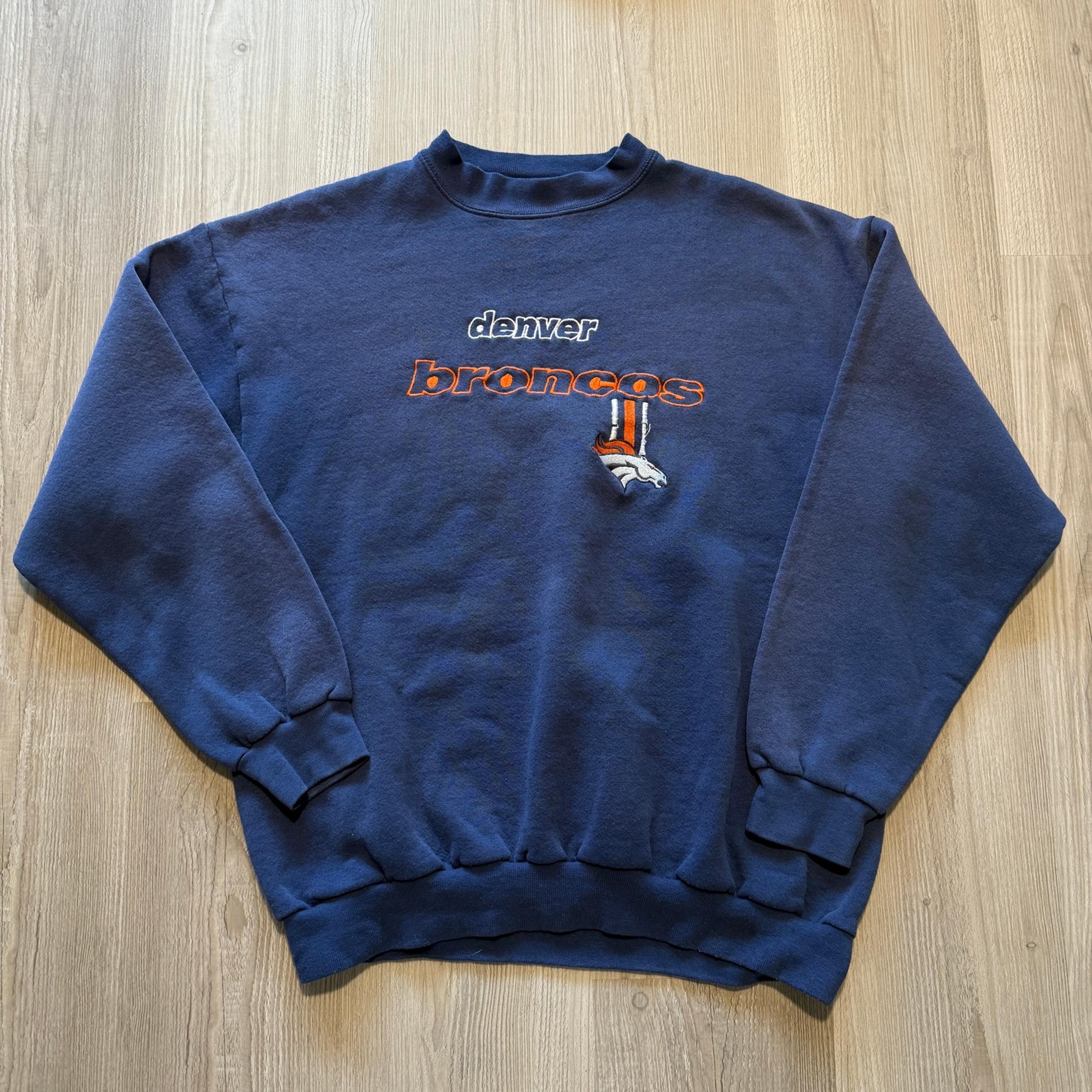 Vintage 90's Logo Athletic Denver Broncos Blue Crewneck Pullover Sweatshirt Sz L