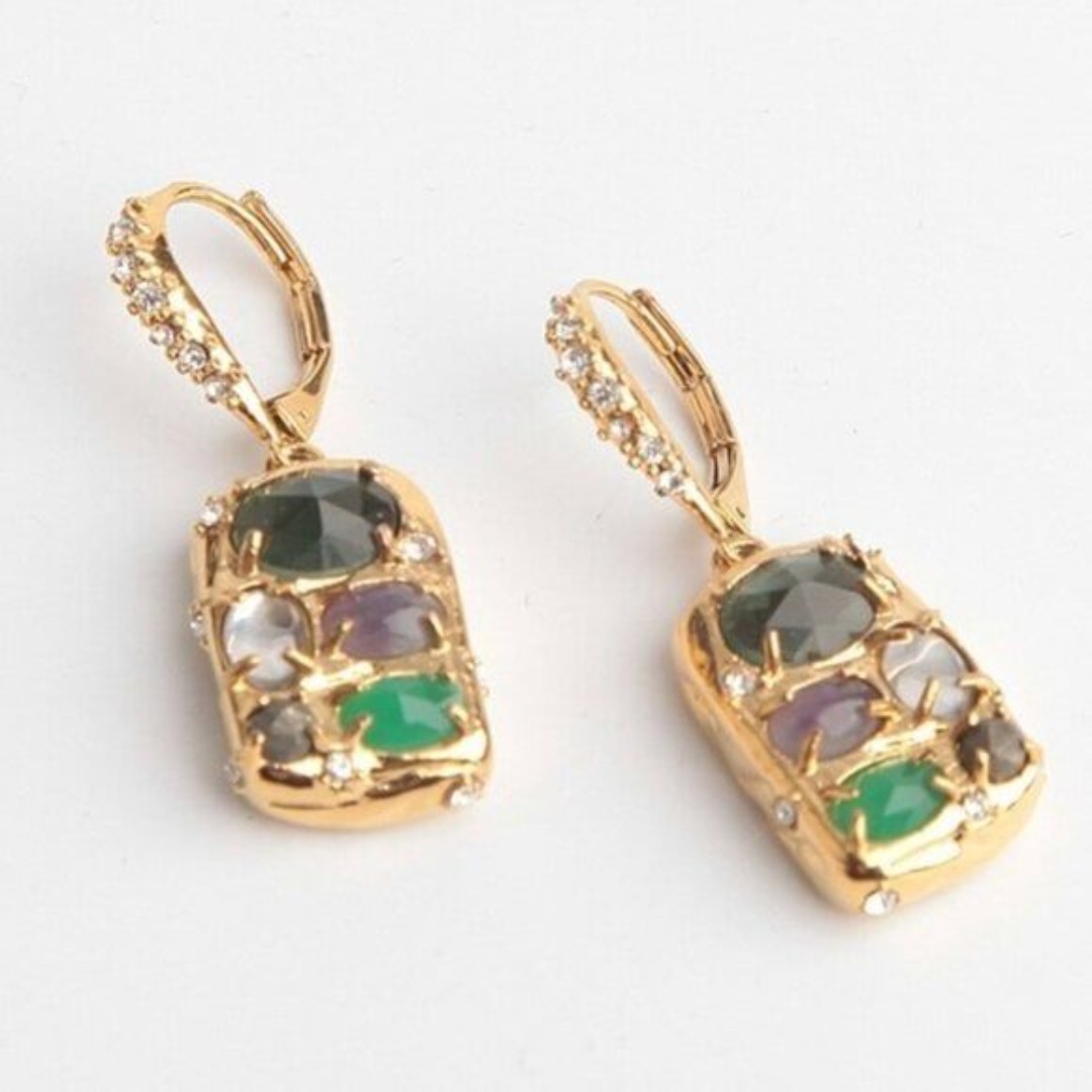 New! Alexis Bittar Multicolor Stone Cluster Drop Earrings