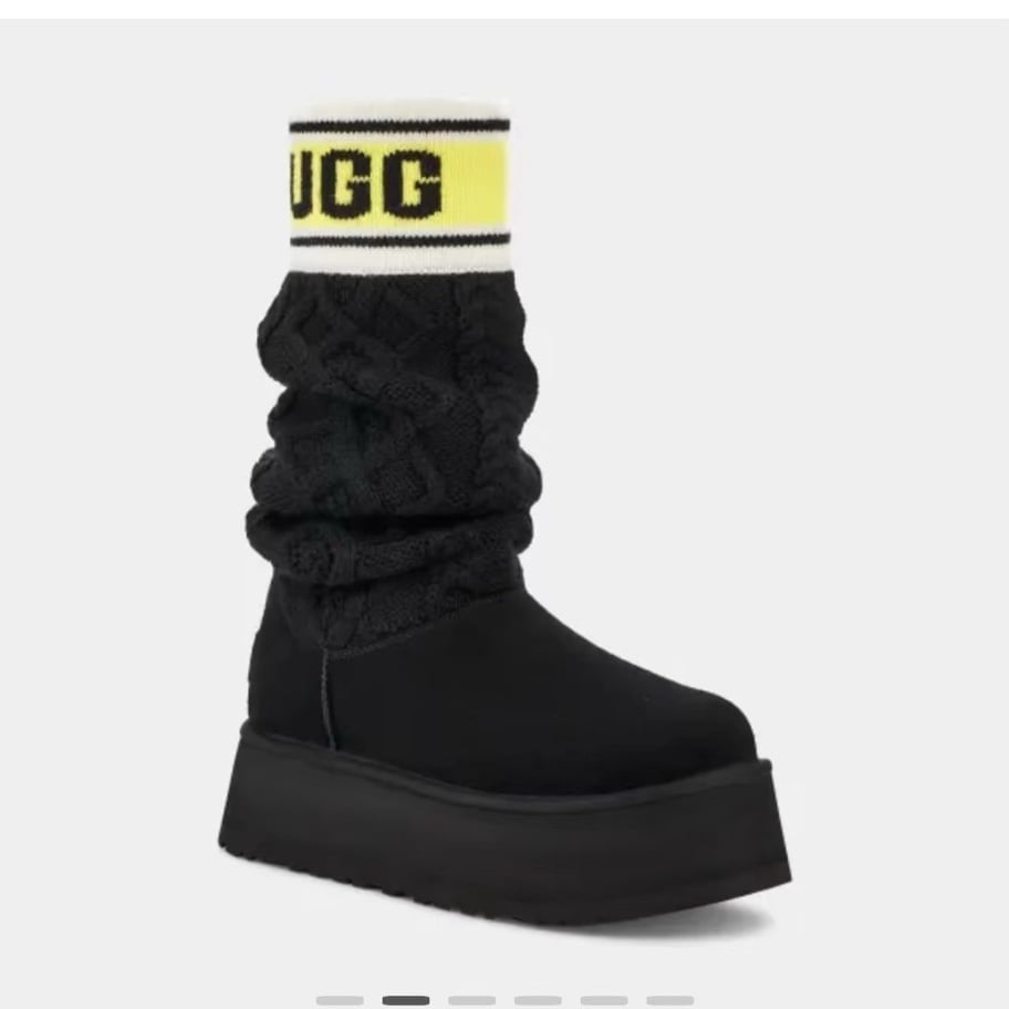 UGG Classic Sweater Letter Suede & Cable Knit Platform Boots Black Size 6
