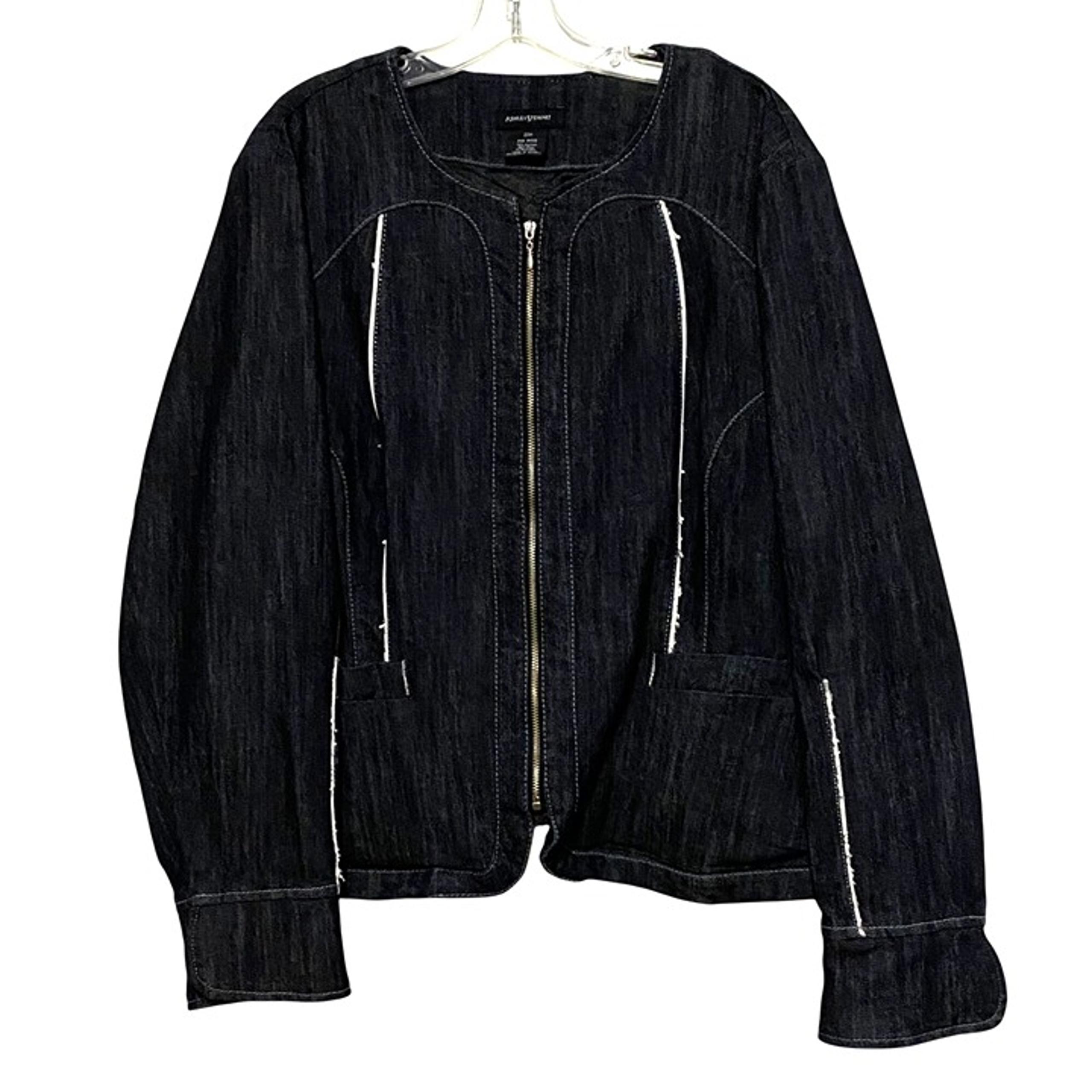Ashley Stewart Jean Jacket 20W Blue Elevated Moto Style Front Zip Project Piece