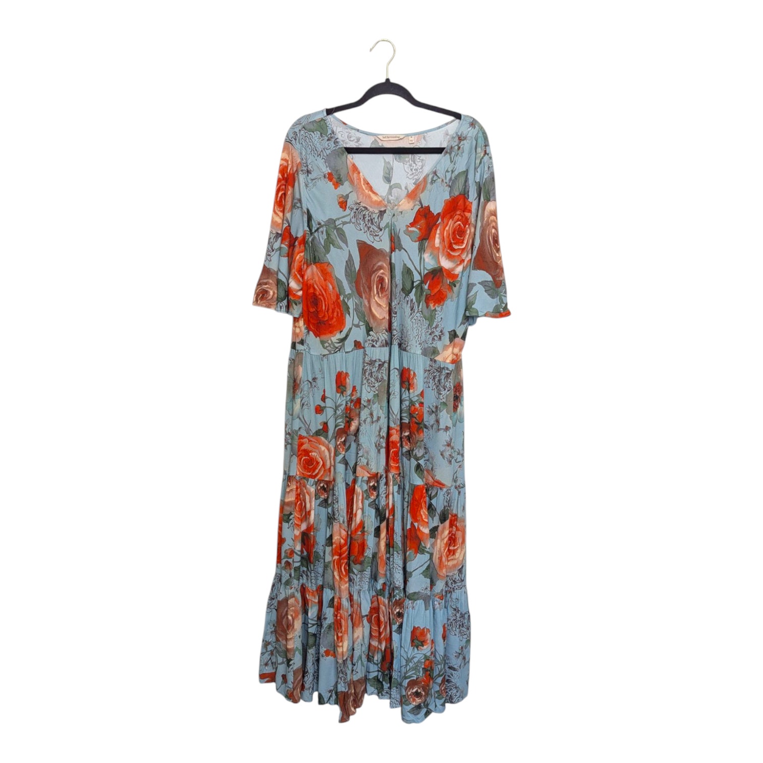 Soft Surroundings First Blooms Dress Womens 3X Tiered Blue Floral Short Sleeve