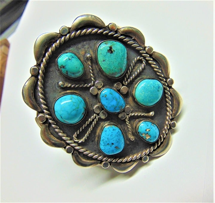 Turquoise Bracelet Sterling Silver Cuff Native American Old Pawn Vintage