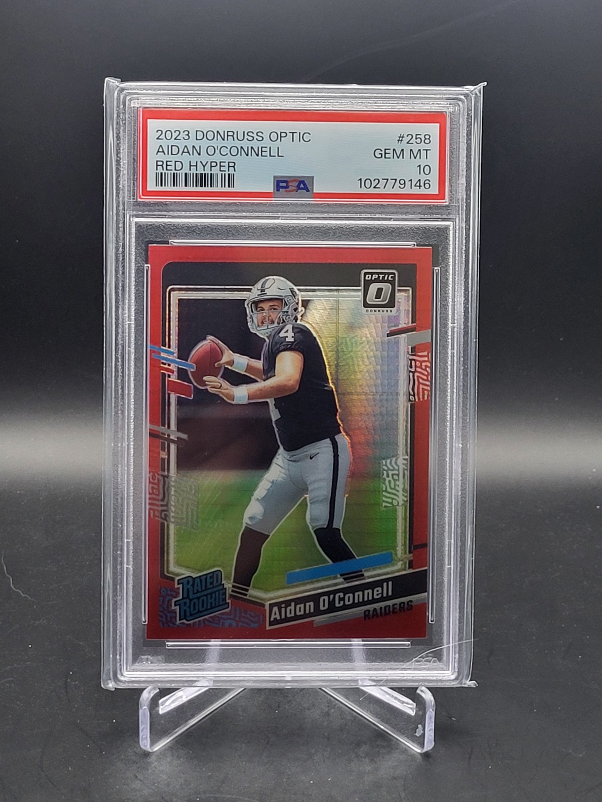 2023 Donruss Optic Aidan O'Connell Rated Rookie Red Hyper Prizm Graded PSA 10
