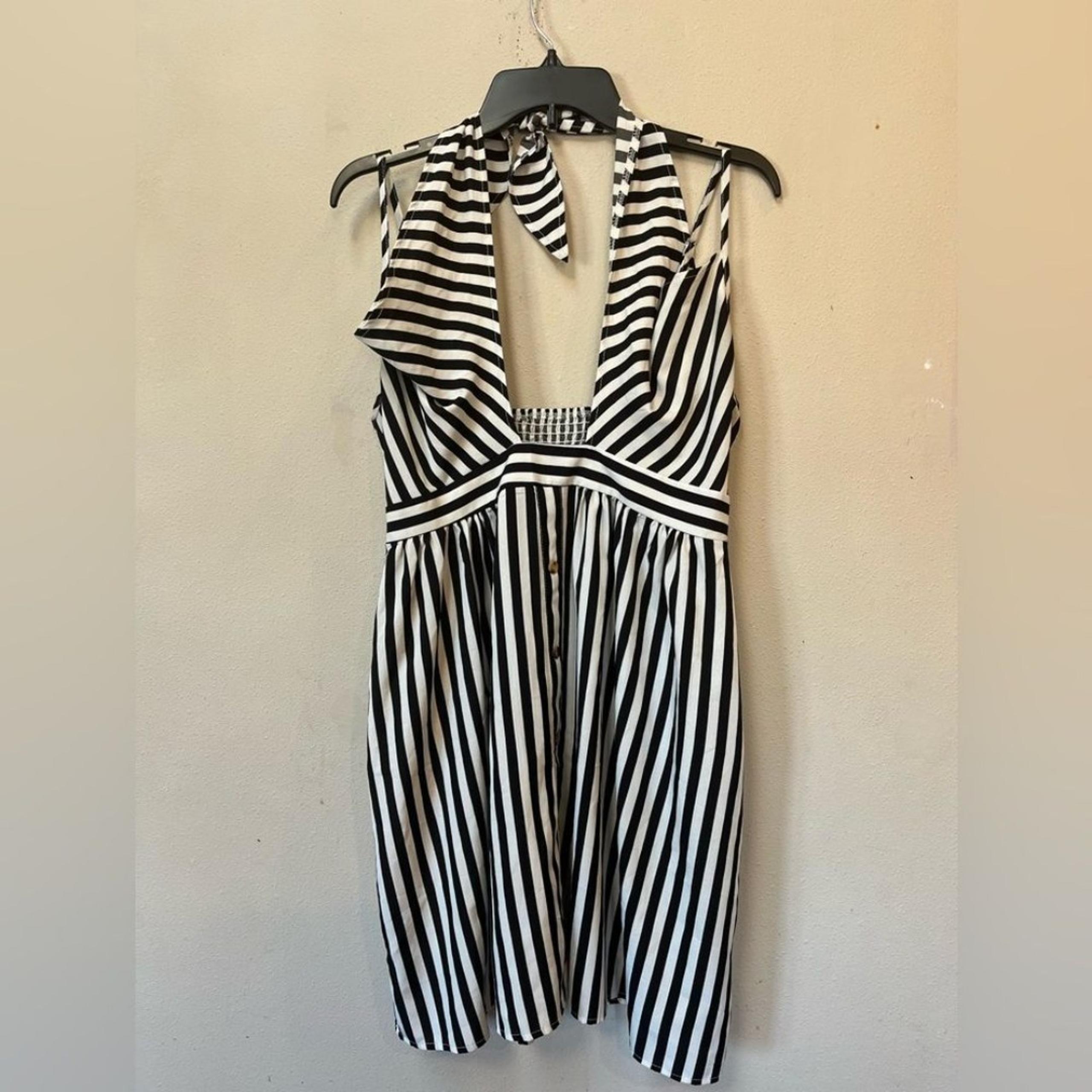 Shein Curve Women’s Black White Halter Top Retro Spaghetti Strap Mini Dress 0XL