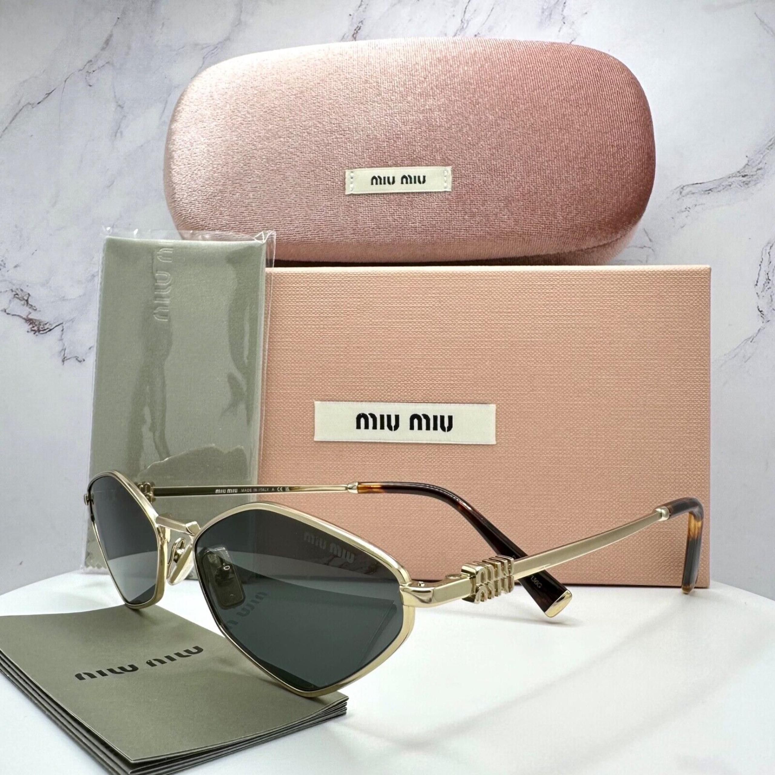 New  MIU MIU Runway Hexagon Geometric Gold Metal Sunglasses Logo Authentic