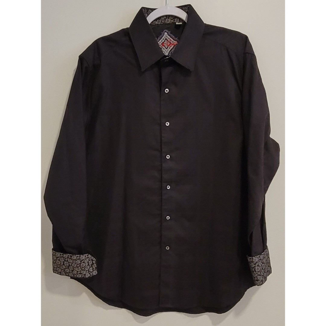 Robert Graham Long Sleeve Button Down Shirt Men's XL Black Paisley FLIP CUFF
