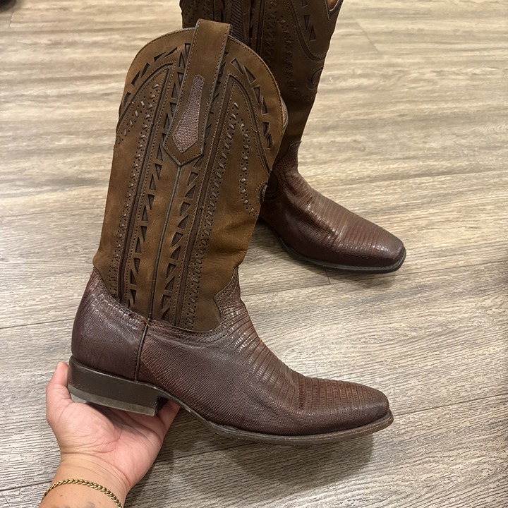 Cuadra Rustico Teju Lizard Mens 9.5 Brown Leather Cowboy Western Boots