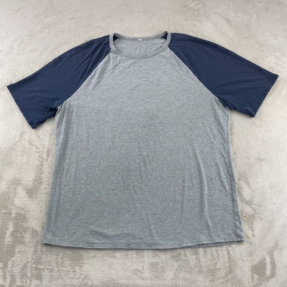Lululemon The Fundamental T-Shirt Men XL Grey Blue Raglan Performance Active