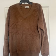 VTG Sweater Terry Cloth V Neck Mens Sweater Tan Brown Size L Virgin Zefran