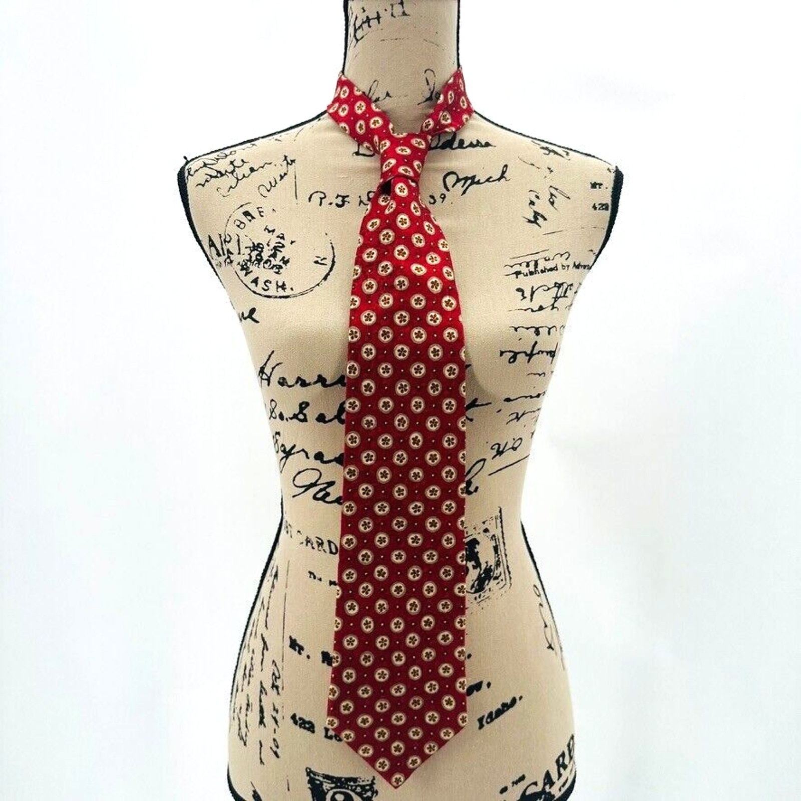 Ermenegildo Zegna Soft Vintage Red Silk Tie Ivory Floral Dots Made in Italy NWT