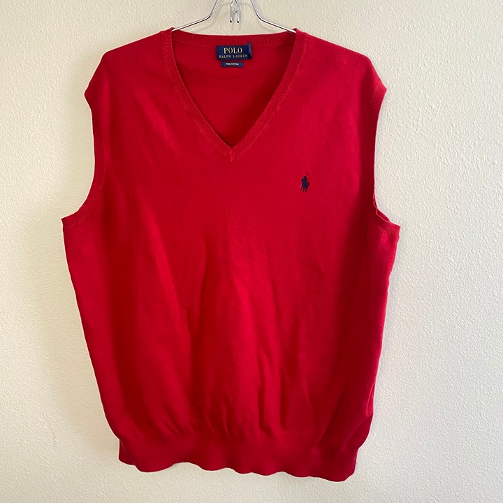 1XB/ 1G Vintage Red Classic Polo Ralph V Neck Pullover Sweater Vest w149