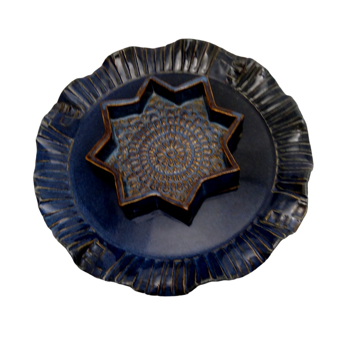 Studio Art Pottery Chip And Dip Tray Set Artist Stamped