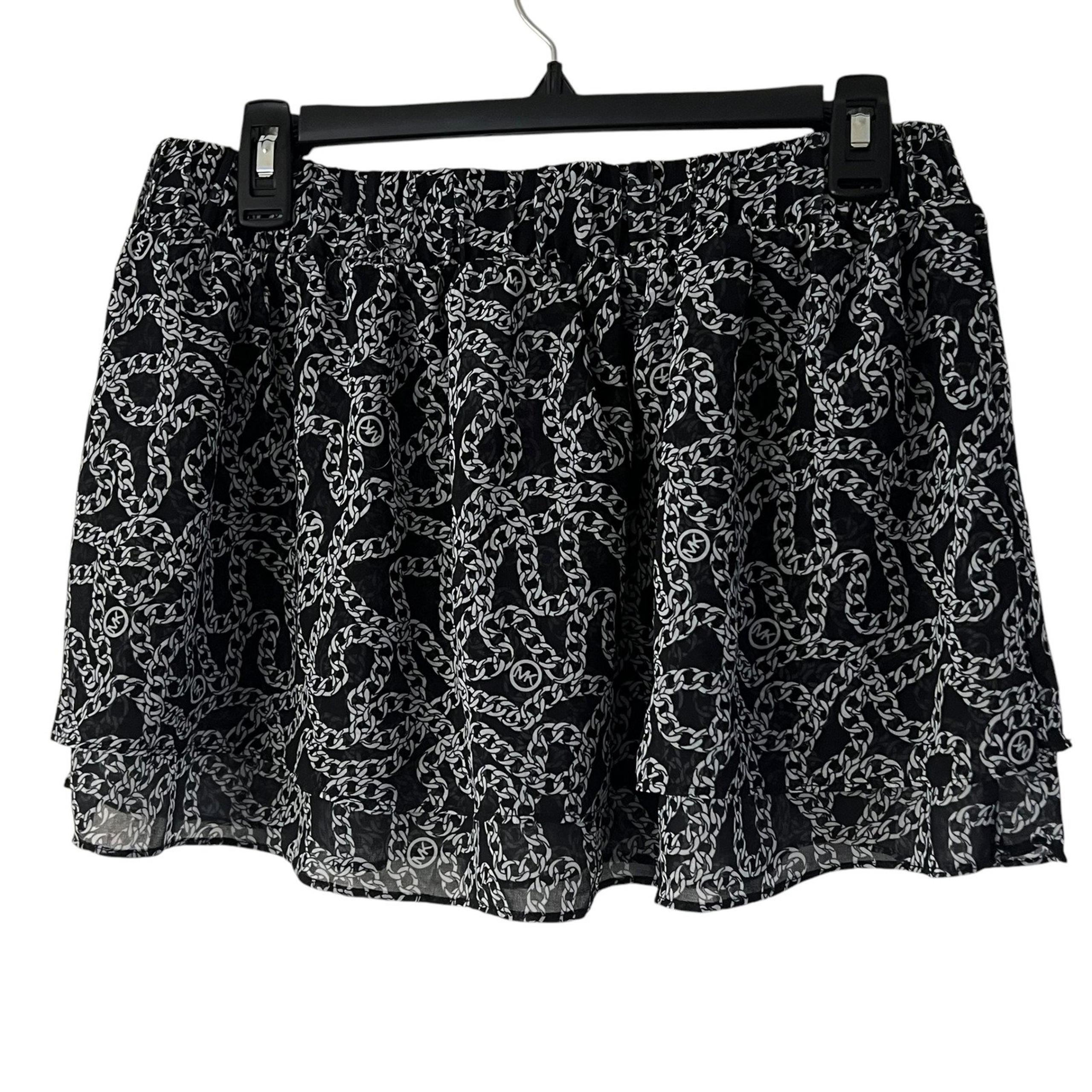 Michael Kors Skirt Chain Print Layered Mini Skirt Black White Size L Logo MK