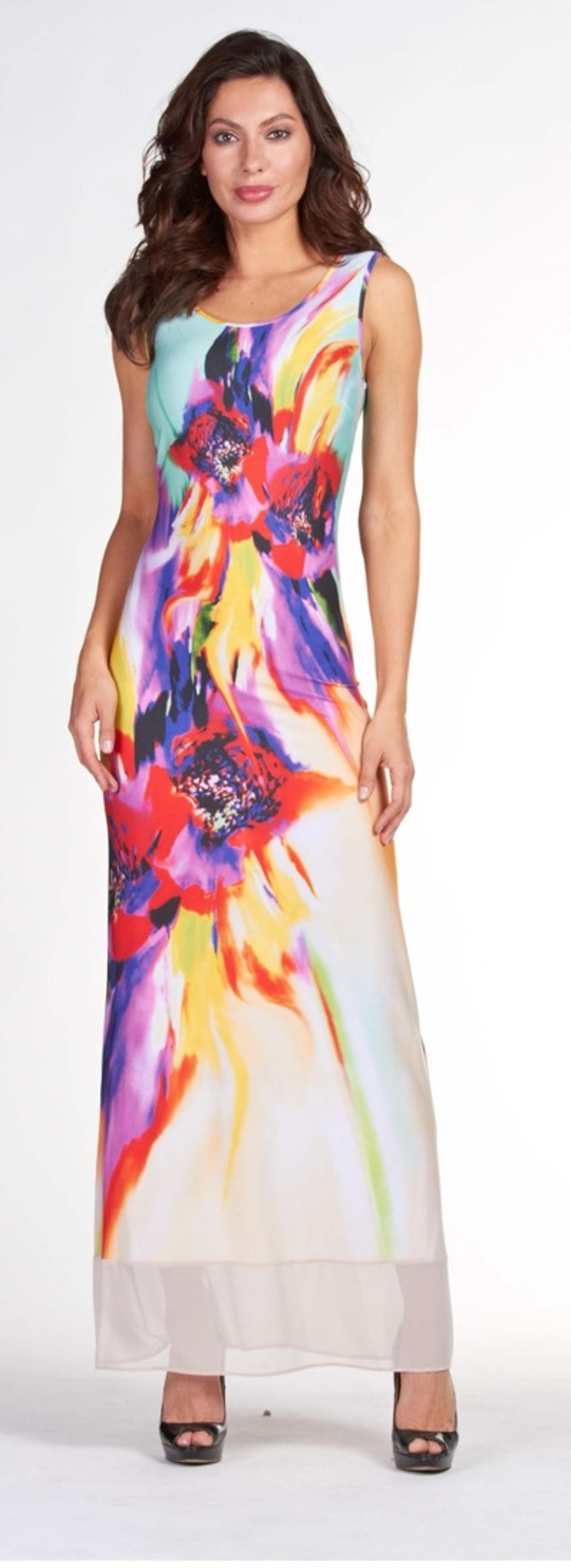 Frank Lyman Artistic Floral Colorful Sleeveless Tank Maxi Dress - S