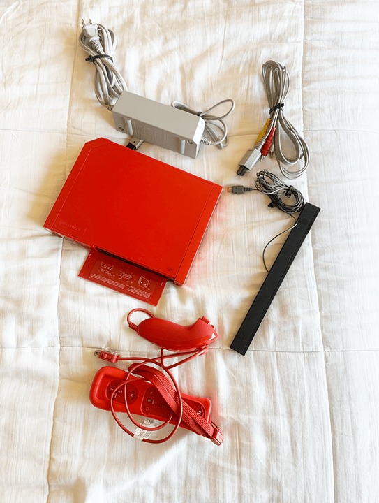 Red Nintendo Wii Console Complete with All Cables and Controller and Nunchuck