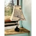 Table Lamp Black Metal & Clear Acrylic + Beige Shade w French Script Writing