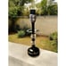 Table Lamp Black Metal & Clear Acrylic + Beige Shade w French Script Writing