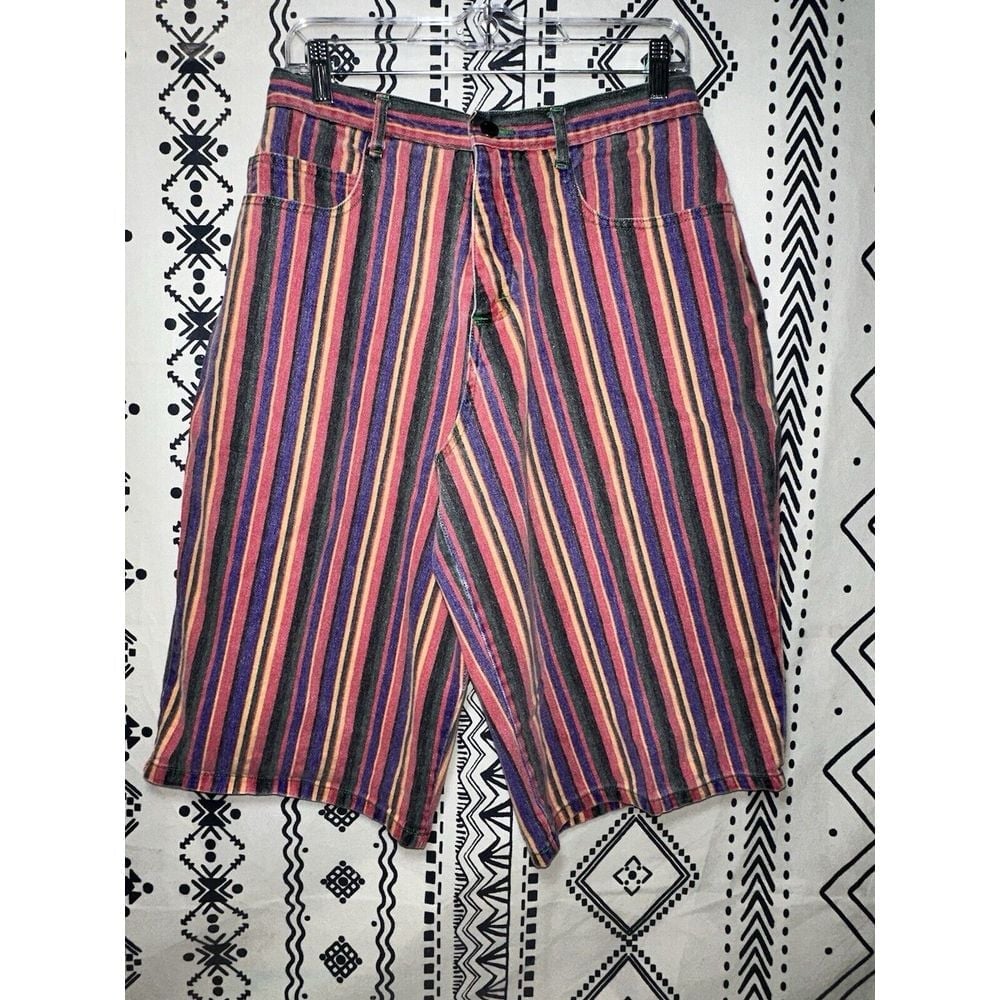 Vintage C'est Toi Faded Multi Colour Striped Jean Shorts M Cotton Made In USA