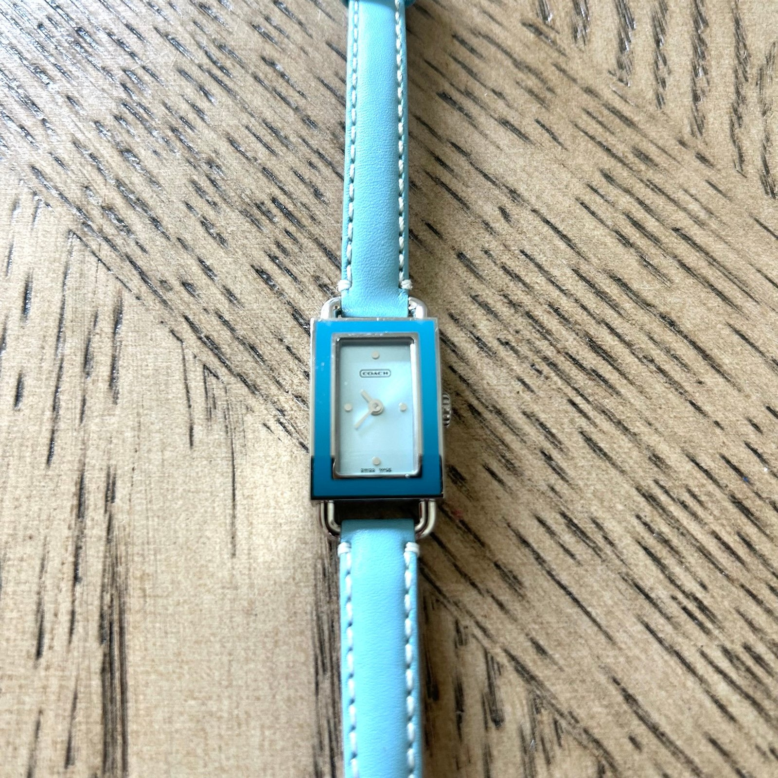 Women’s Coach Watch Blue Slim Rectangular Mother Of Pearl Face EUC