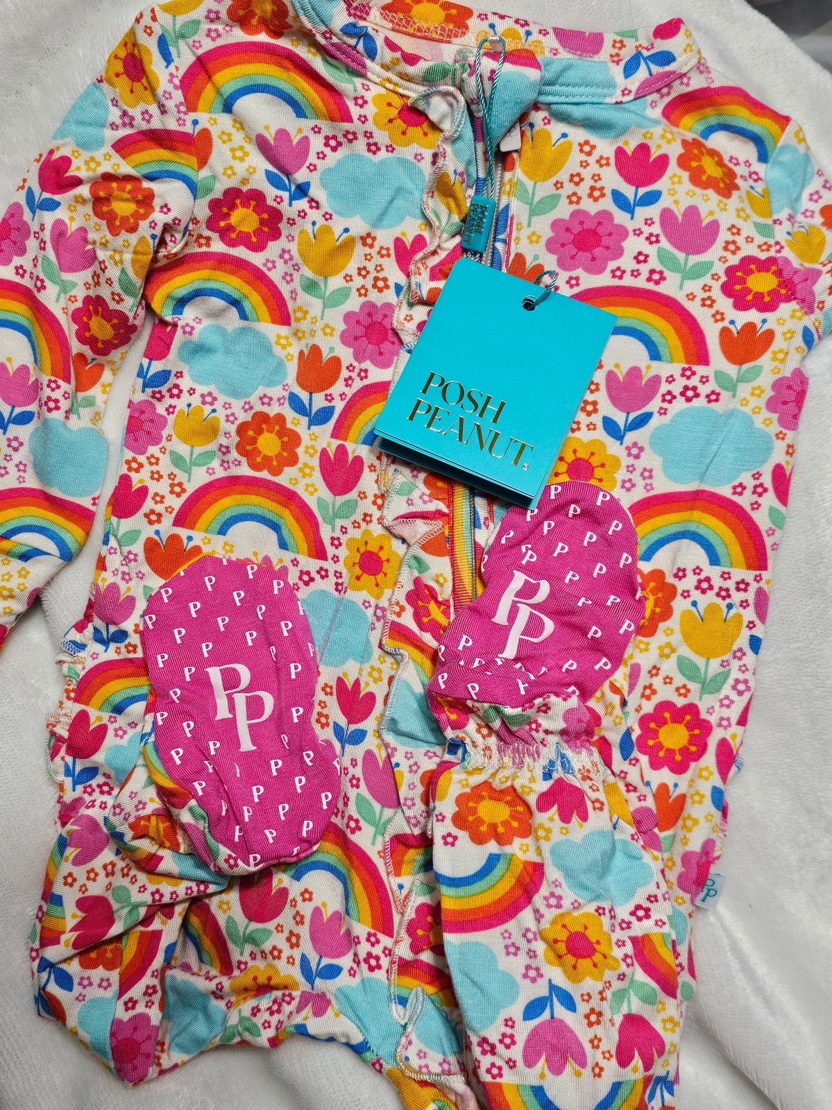 posh peanut rainbow melody footie 3-6 months