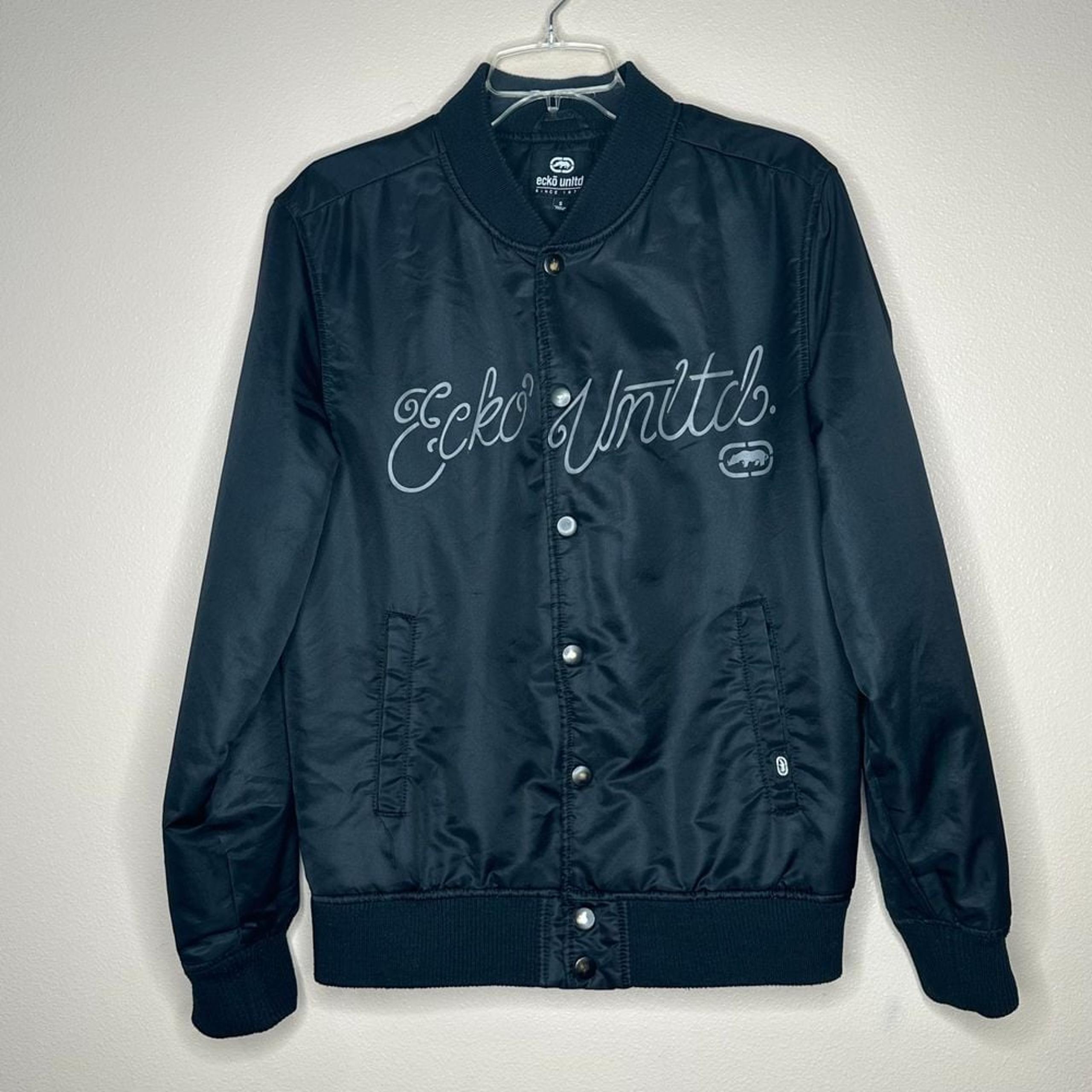 Ecko Unltd Jacket Men's Size Small Black Full button up Casual bomber Coat