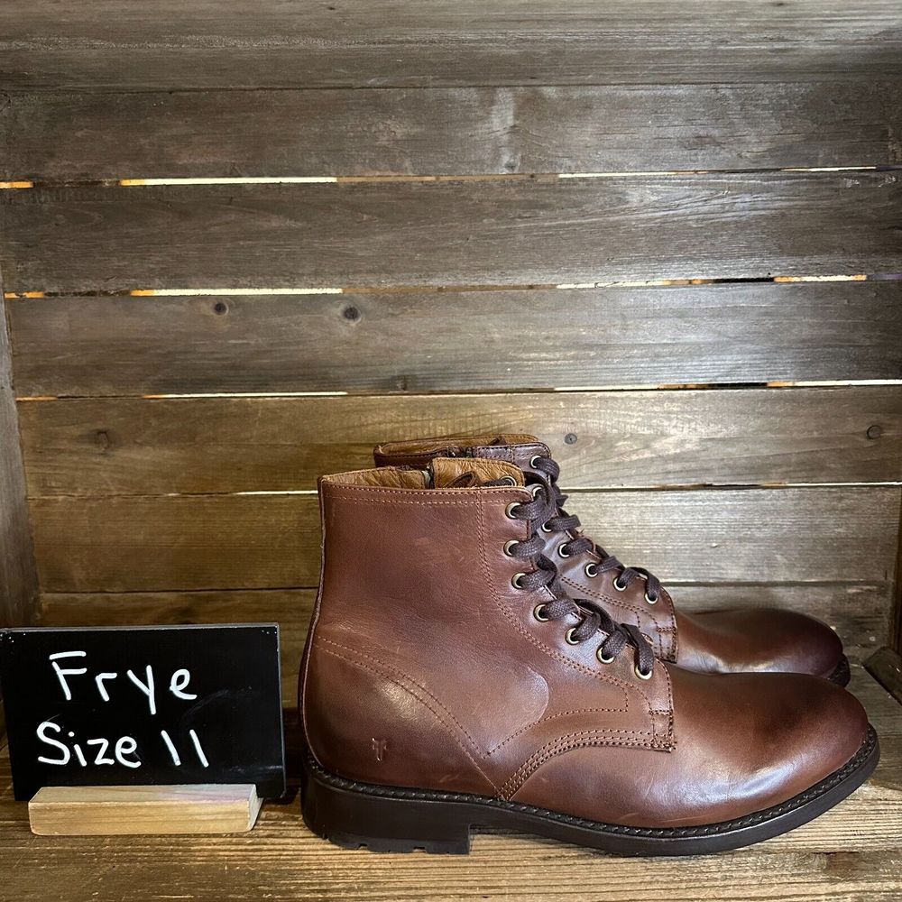 New NWOB Mens Frye Bowery Brown Leather Lace Up Ankle Combat Boots Size 11 D