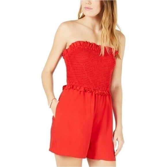 Maison Jules Rhubarb Red Strapless Smocked Romper Women’s Size Medium.