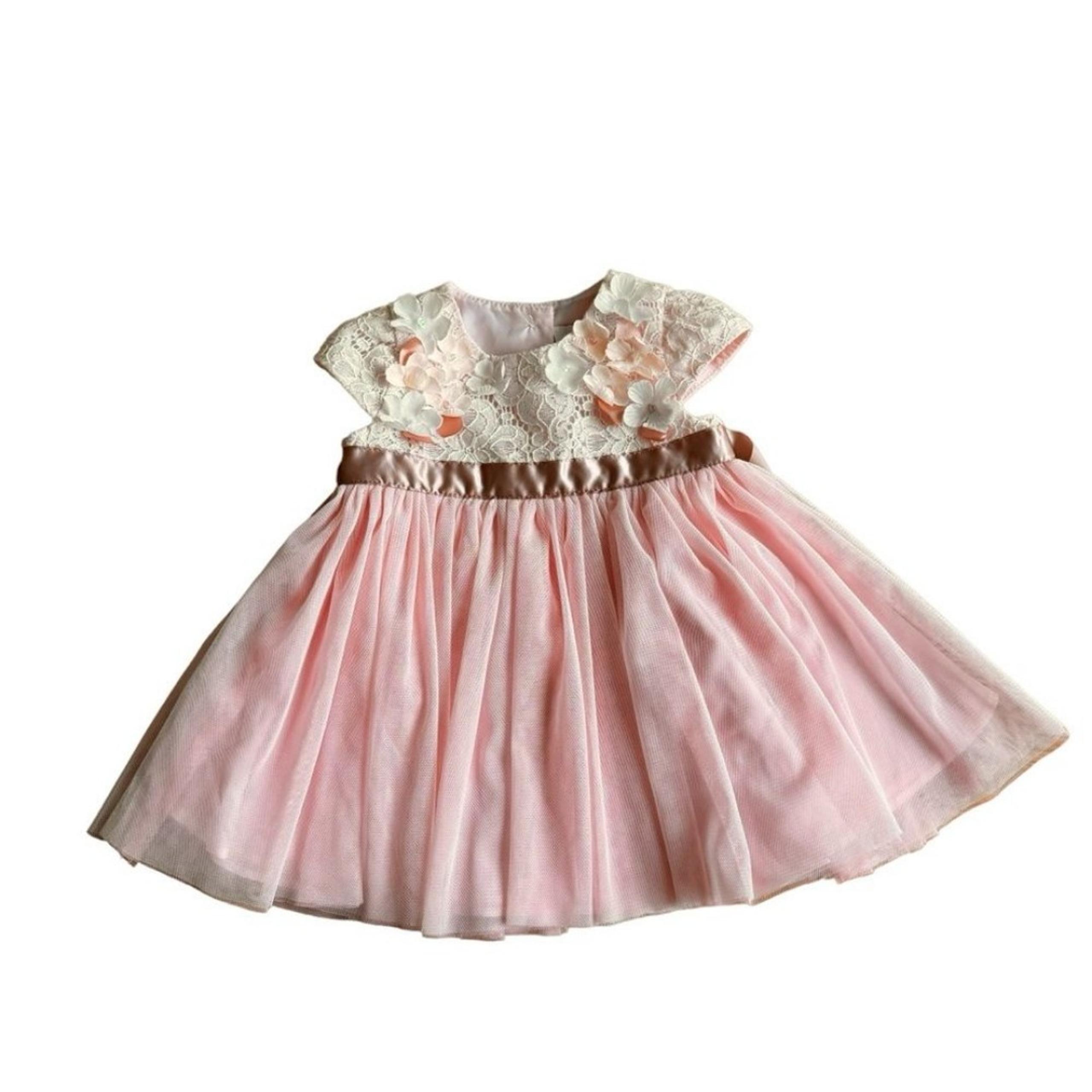 Rare Editions Baby Girl Pink Dress Embellished Lace Top Ruffle skirt 9M New