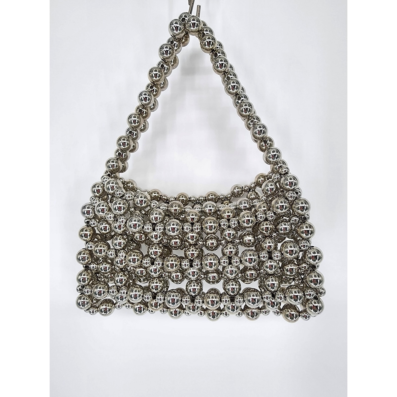 Metallic Silver Beaded Mini Party Bag